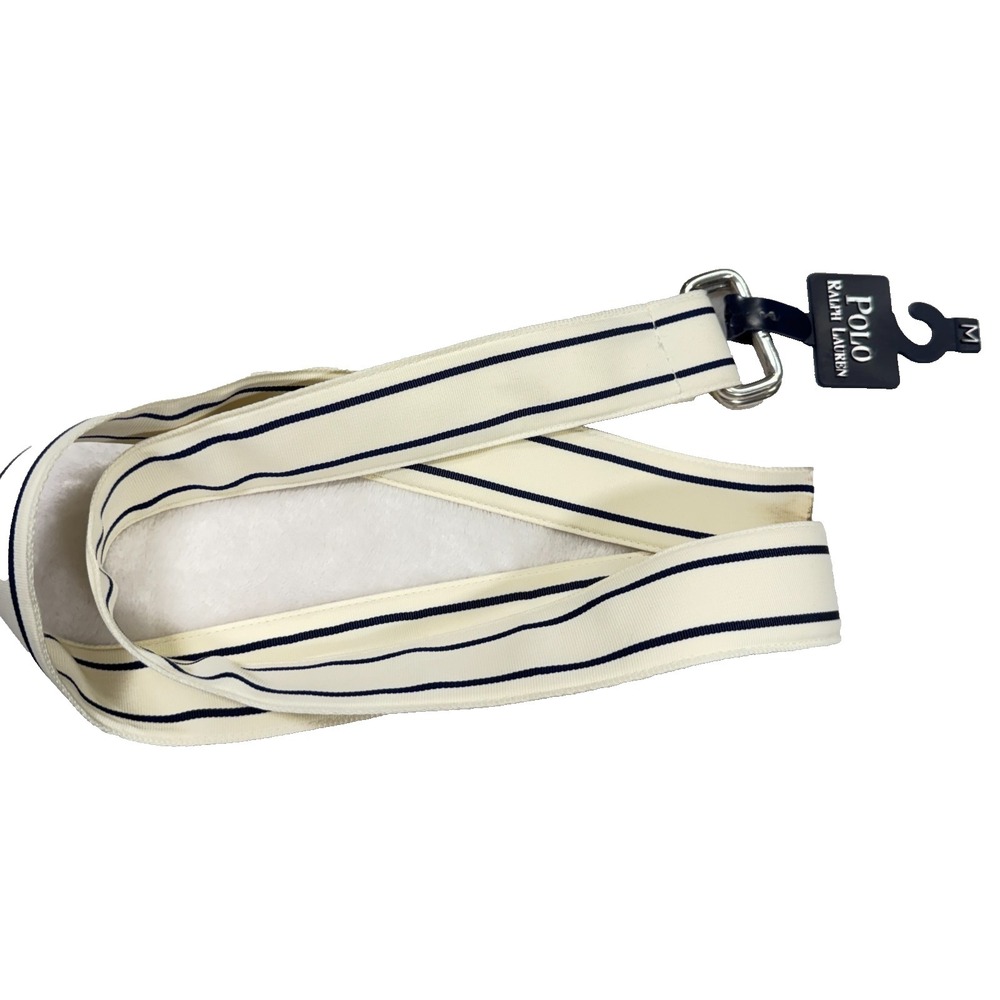 Polo Ralph Lauren D-Ring Belt Medium White Navy Striped Canvas Adjustable Preppy